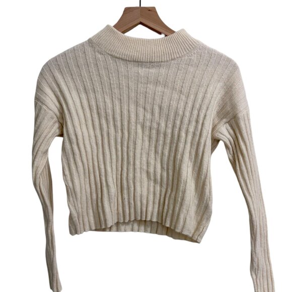 Madewell Ribbed Mock Neck Crop Wool Blend Pullover Sweater S - Picture 2 of 5